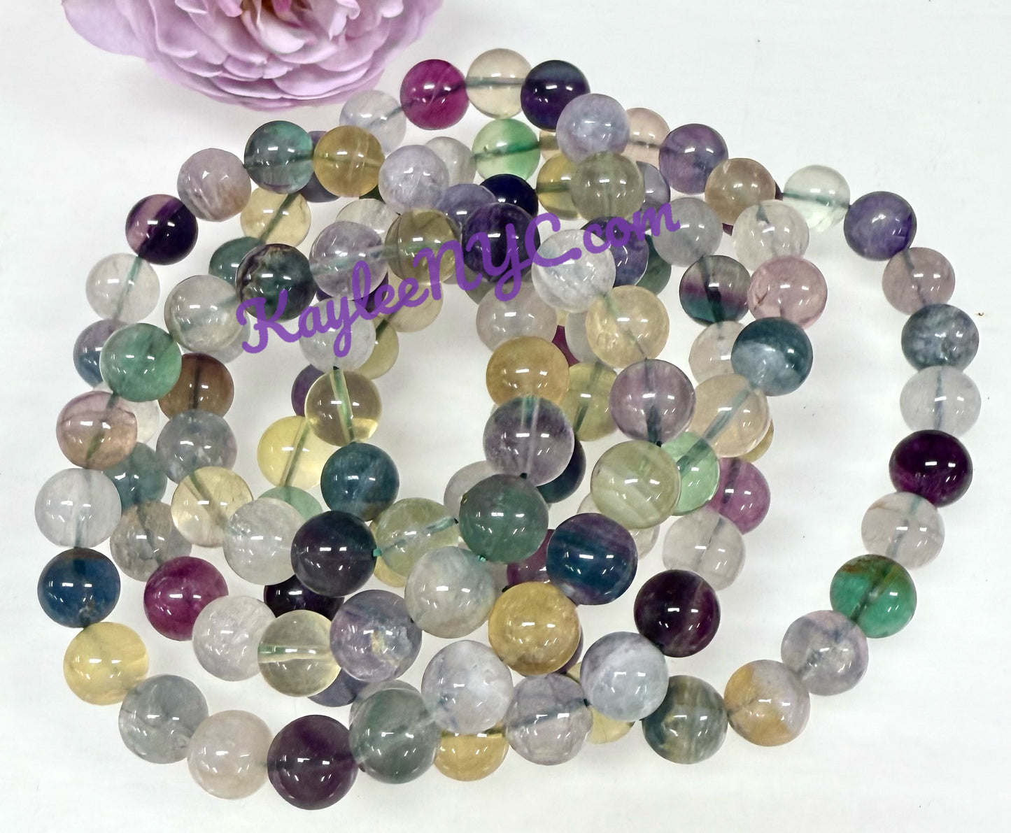 Wholesale 6 Pcs Natural Rainbow Fluorite 9.5-10mm 7.5” Crystal Healing Stretch Bracelet