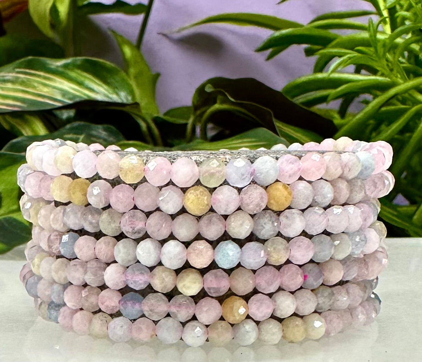 Wholesale Lot 6 Pcs Natural Faceted Morganite 4mm 7.5” Crystal Healing Stretch Bracelet