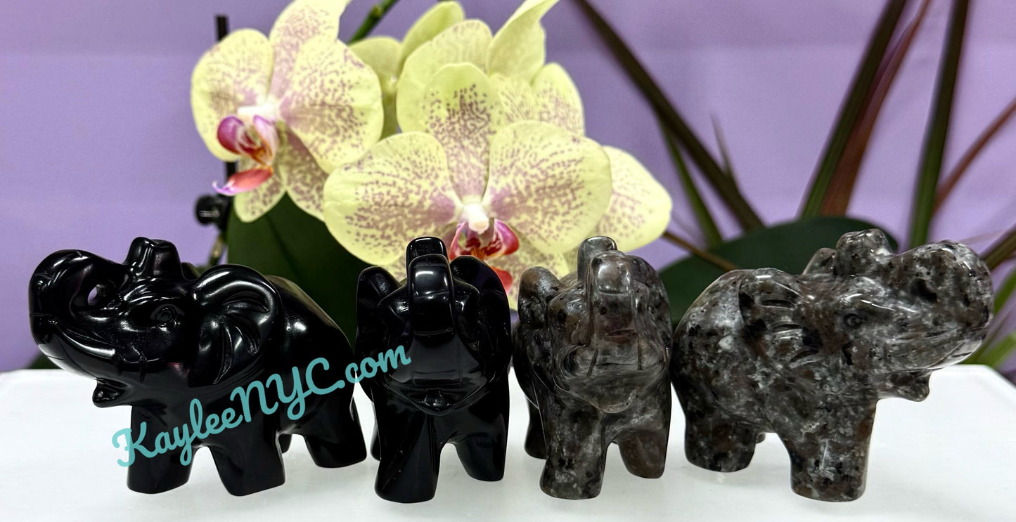 Wholesale Lot 4 pcs Natural Black Obsidian Yooperlite aka Emberlite Elephants Crystals Healing Energy