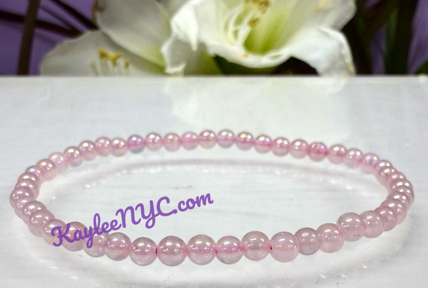 Wholesale 6 Pcs Angel Aura Rose Quartz 4mm 7.5” Crystal Healing Stretch Bracelet