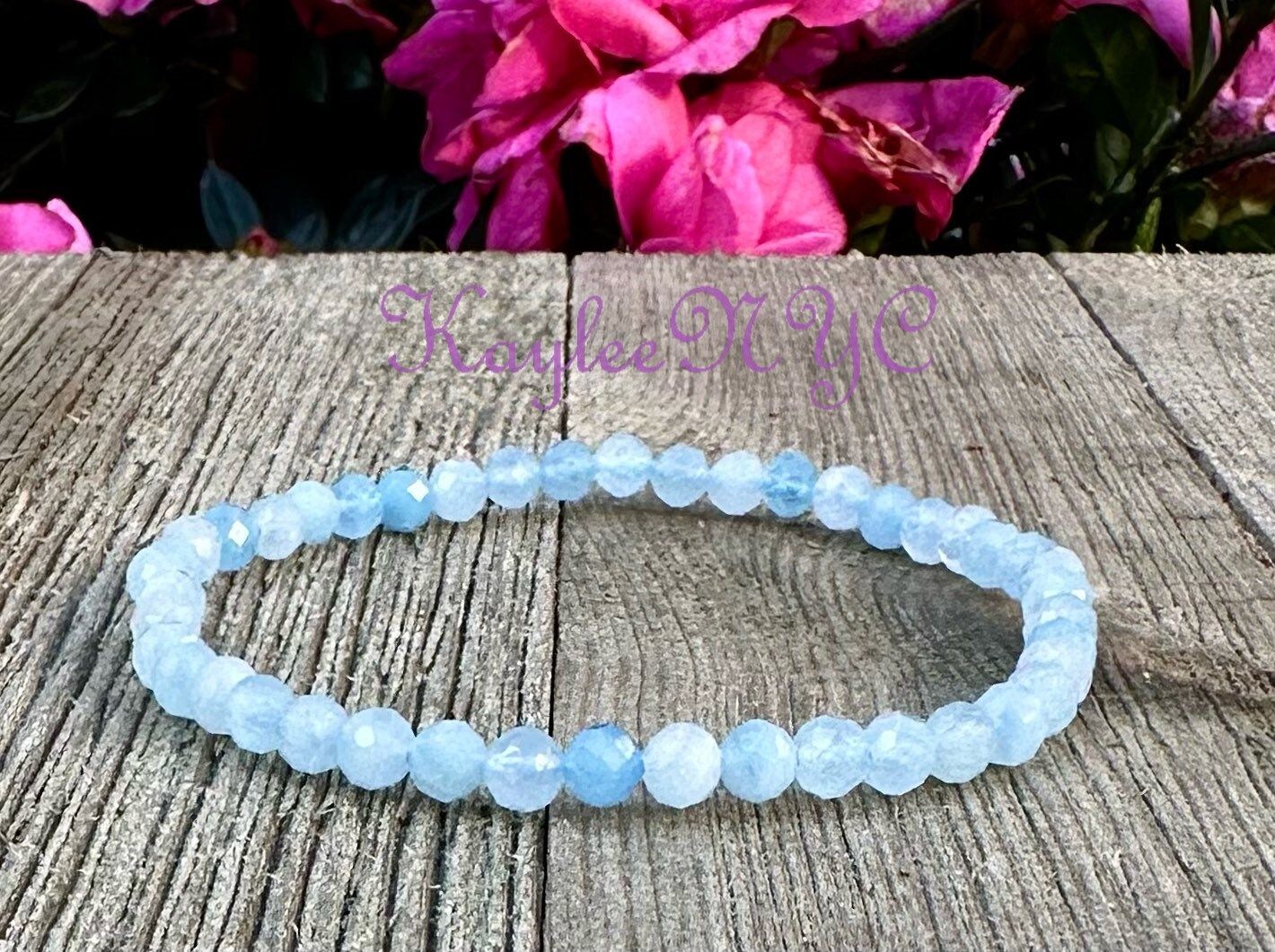 Wholesale Lot 6 Pcs Natural Aquamarine Faceted 4mm 7.5” Crystal Healing Stretch Bracelet