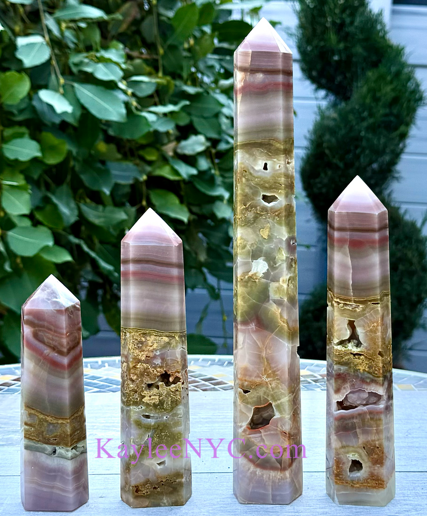 Wholesale Lot 4pcs large Natural Pink Onyx Banded Agate Obelisk Tower Point Crystal Healing