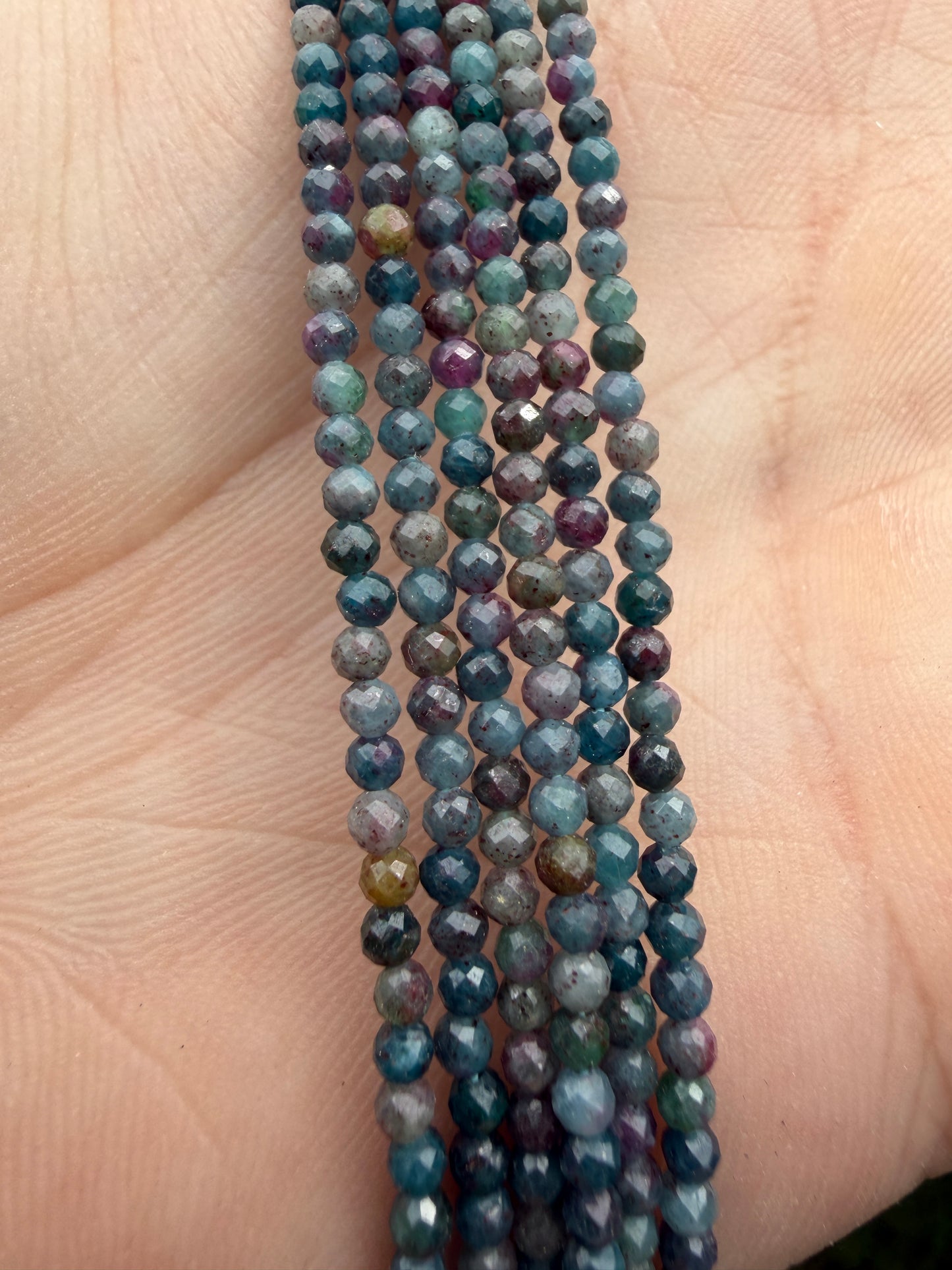 6 PCs 2mm Faceted Natural Ruby & Sapphire Necklaces