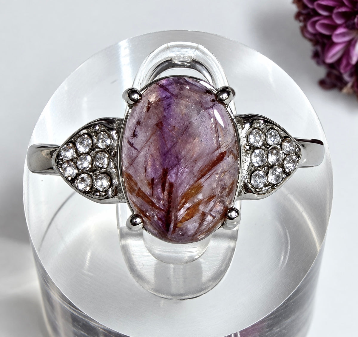 7 pcs Natural Auralite 23 Stainless Steel Ring Crystals Healing Energy