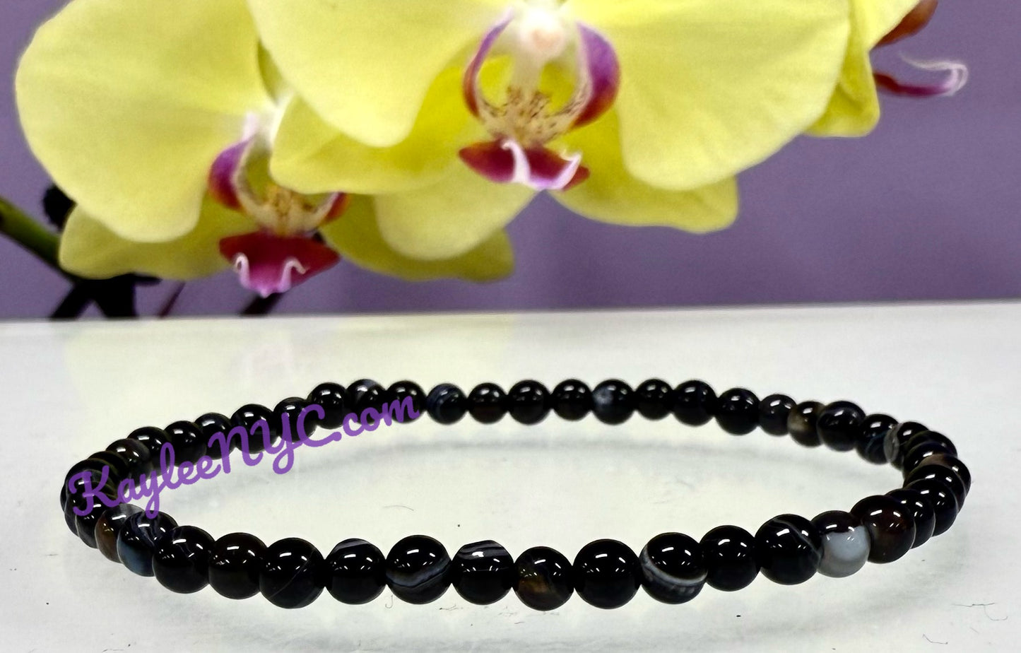 Wholesale Lot 6 Pcs Natural Onyx 4mm 7.5” Crystal Healing Stretch Bracelet