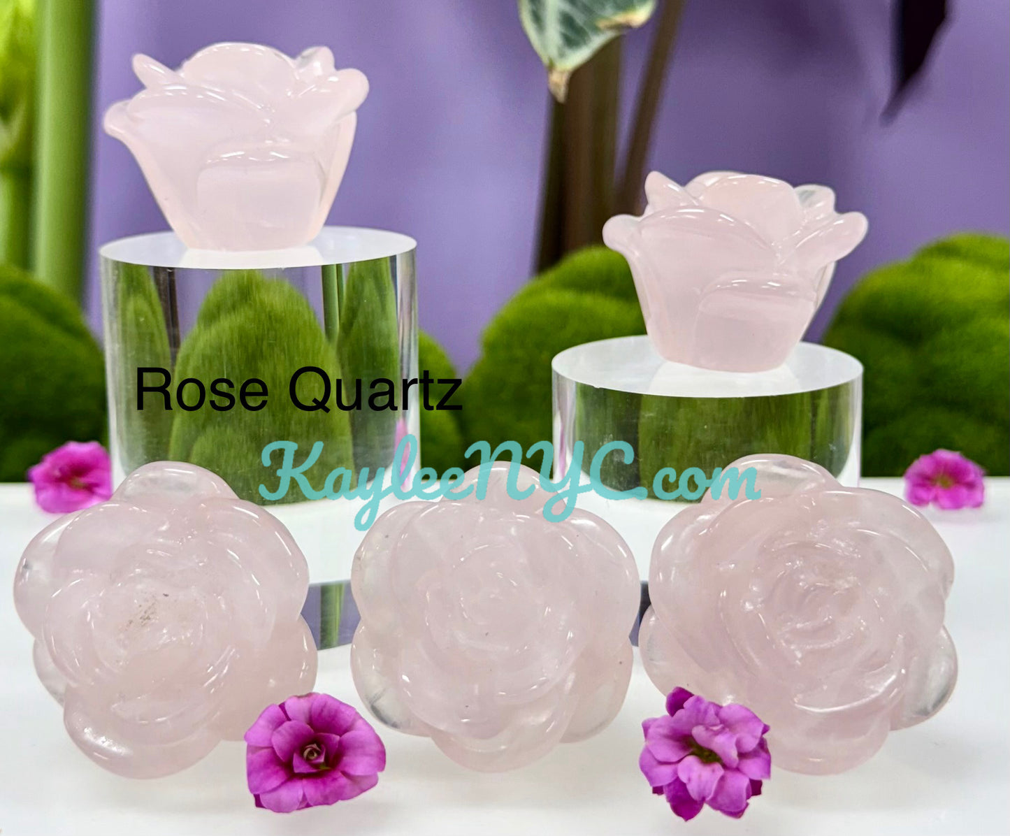 8 PCs 1.5 Natural Mix Crystals Roses Carving Healing Energy