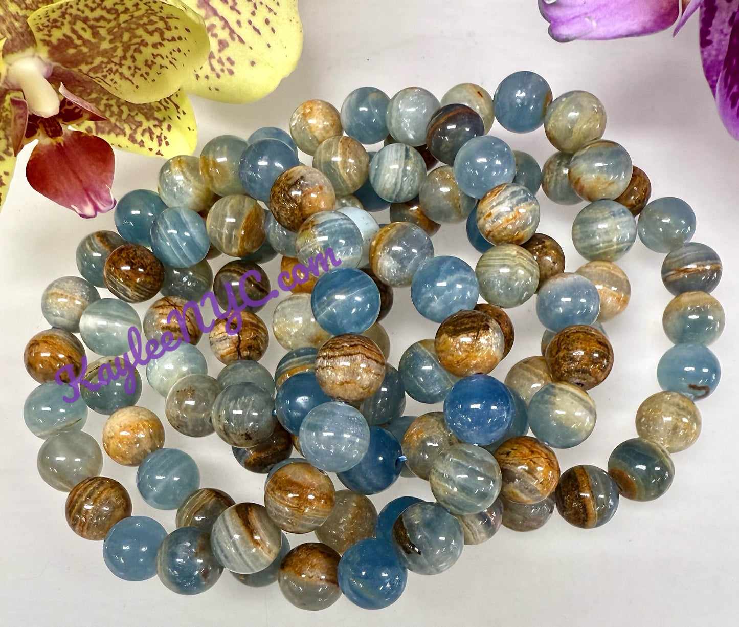 Wholesale Lot 6 Pcs Natural Aquatine Lemurian Calcite 11-12mm 8” Natural Stretch Bracelet
