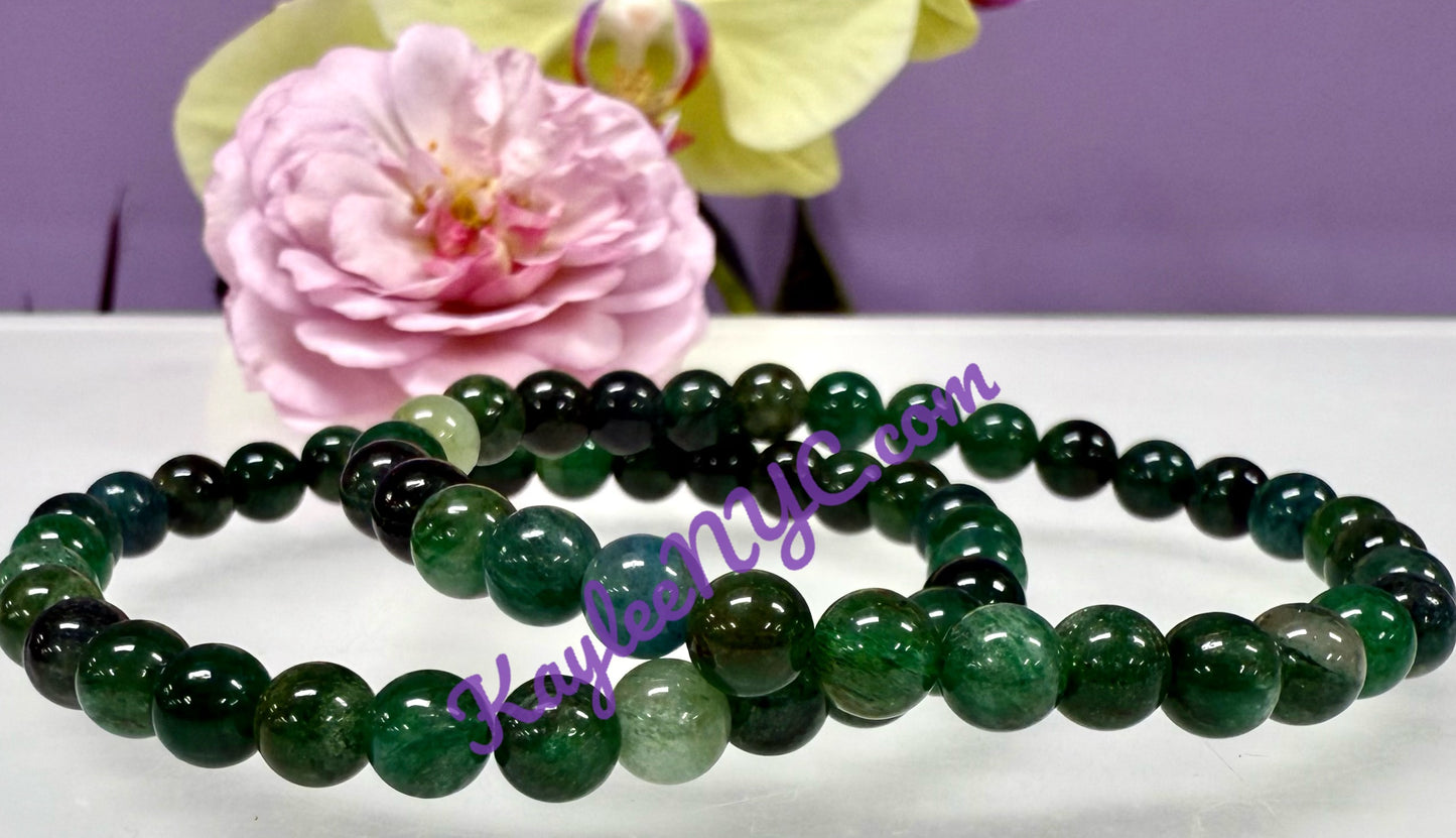 6pcs 6mm Natural Green Lepidolite Stretch Bracelet 7.5”