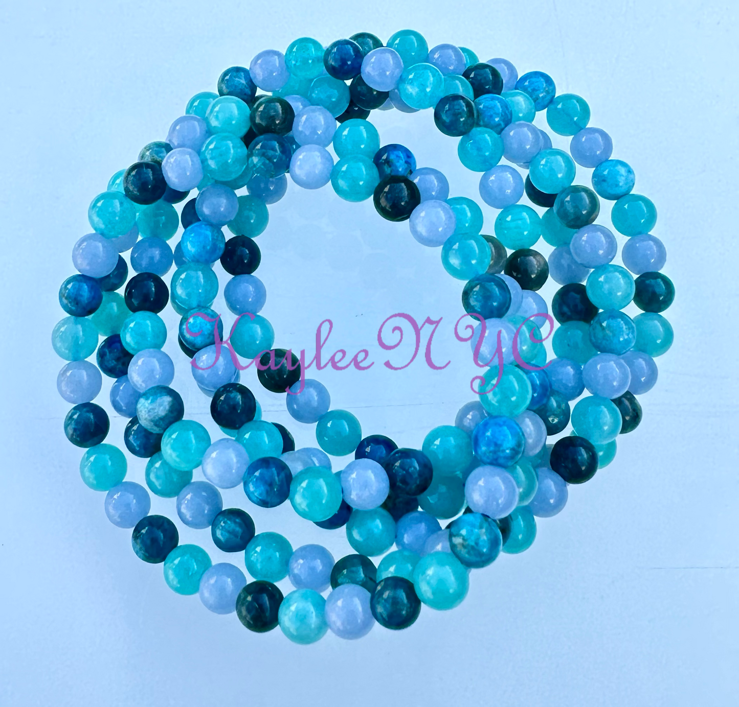 6 PCs 6mm Natural Throat Chakra Stretch Bracelet 7.5”