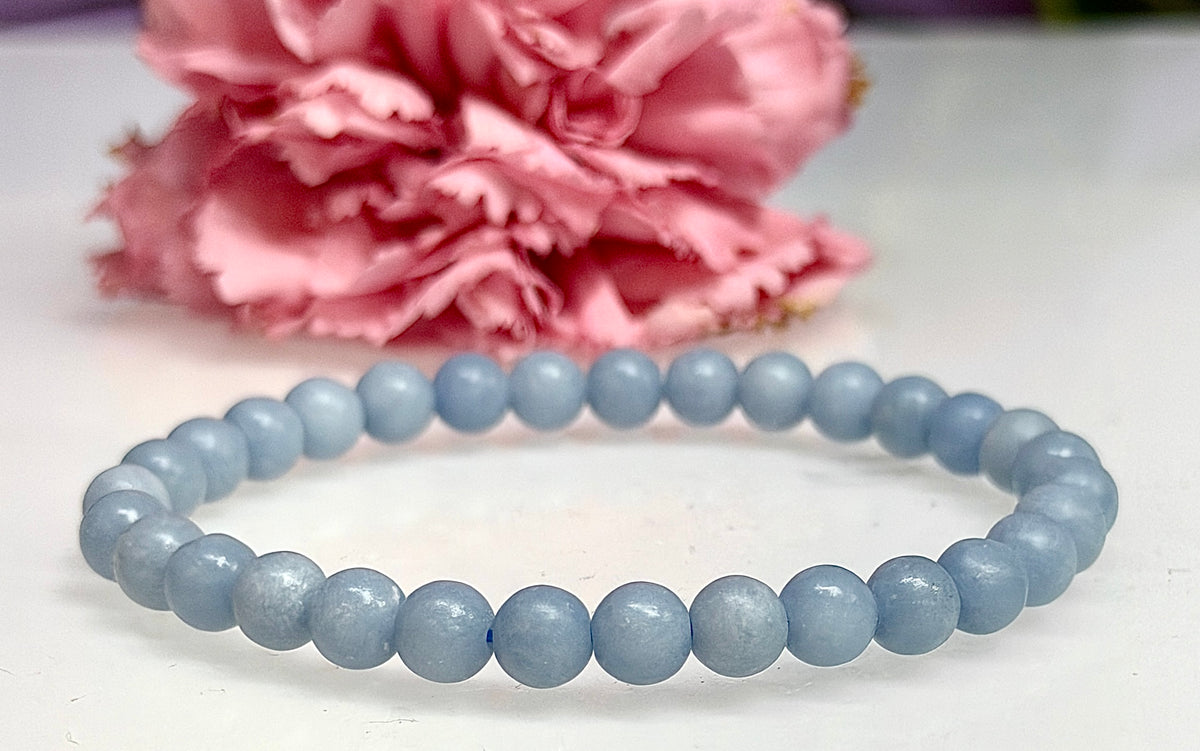 Wholesale 6 Pcs Natural Angelite 6mm 7.5” Crystal Healing Stretch Bracelet