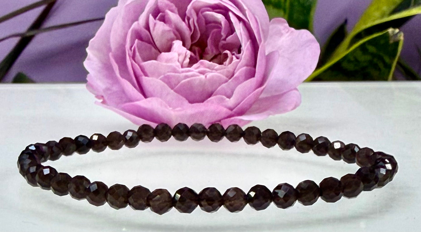 Wholesale Lot 6 Pcs Natural Faceted Smoky Quartz 4mm 7.5” Crystal Healing Stretch Bracelet