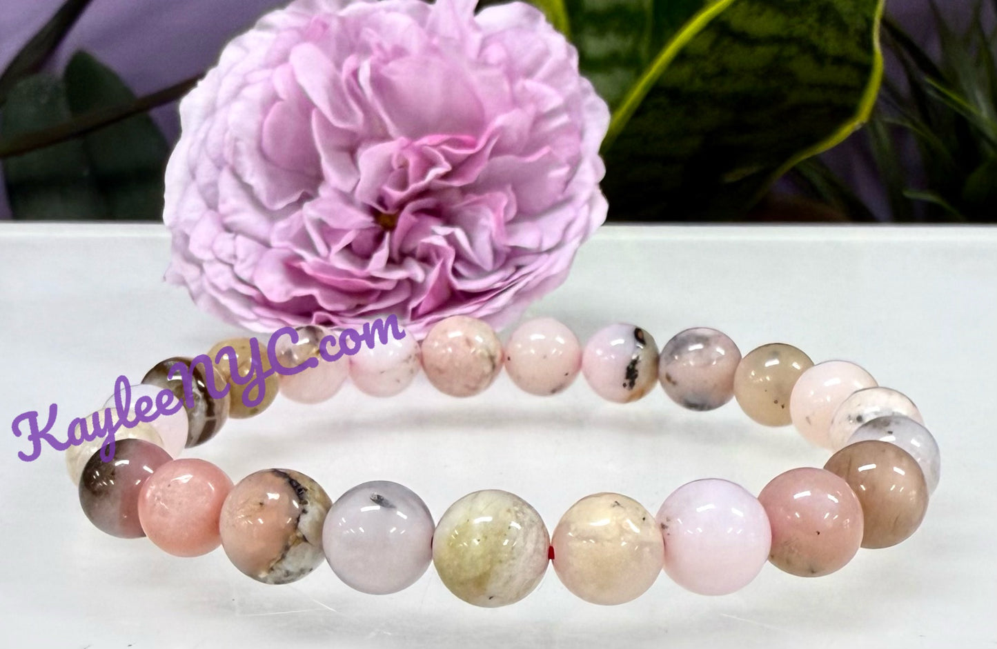 6 PCs Natural Pink Opal Stretch Bracelet 8mm