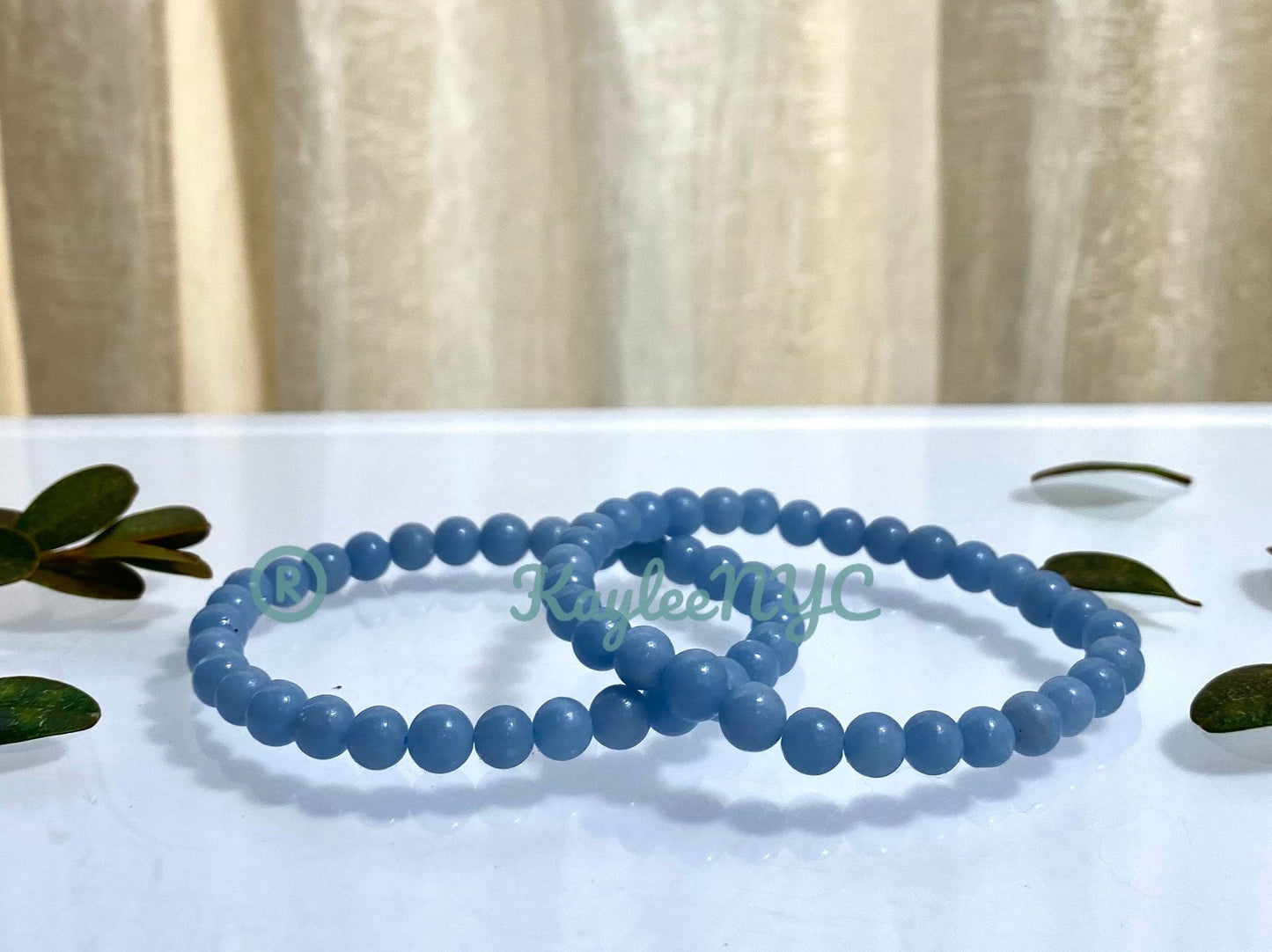 Wholesale 6 Pcs Natural Angelite 6mm 7.5” Crystal Healing Stretch Bracelet