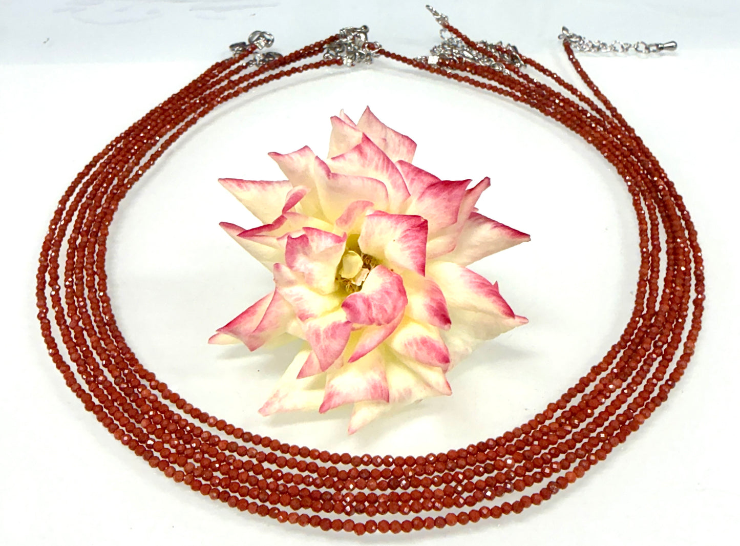 Wholesale Lot – 6 PCS 2mm Faceted Natural Red Jasper Necklaces with Stainless Steel Findings
