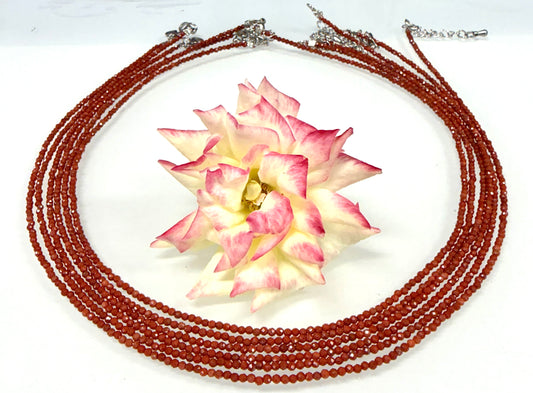 Wholesale Lot – 6 PCS 2mm Faceted Natural Red Jasper Necklaces with Stainless Steel Findings