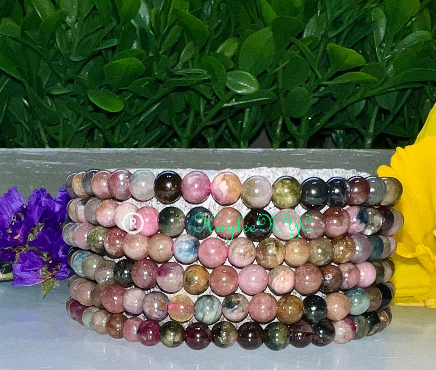 Wholesale Lot 6 Pcs Natural Watermelon Tourmaline 3.5mm 7.5” Crystal Healing Stretch Bracelet