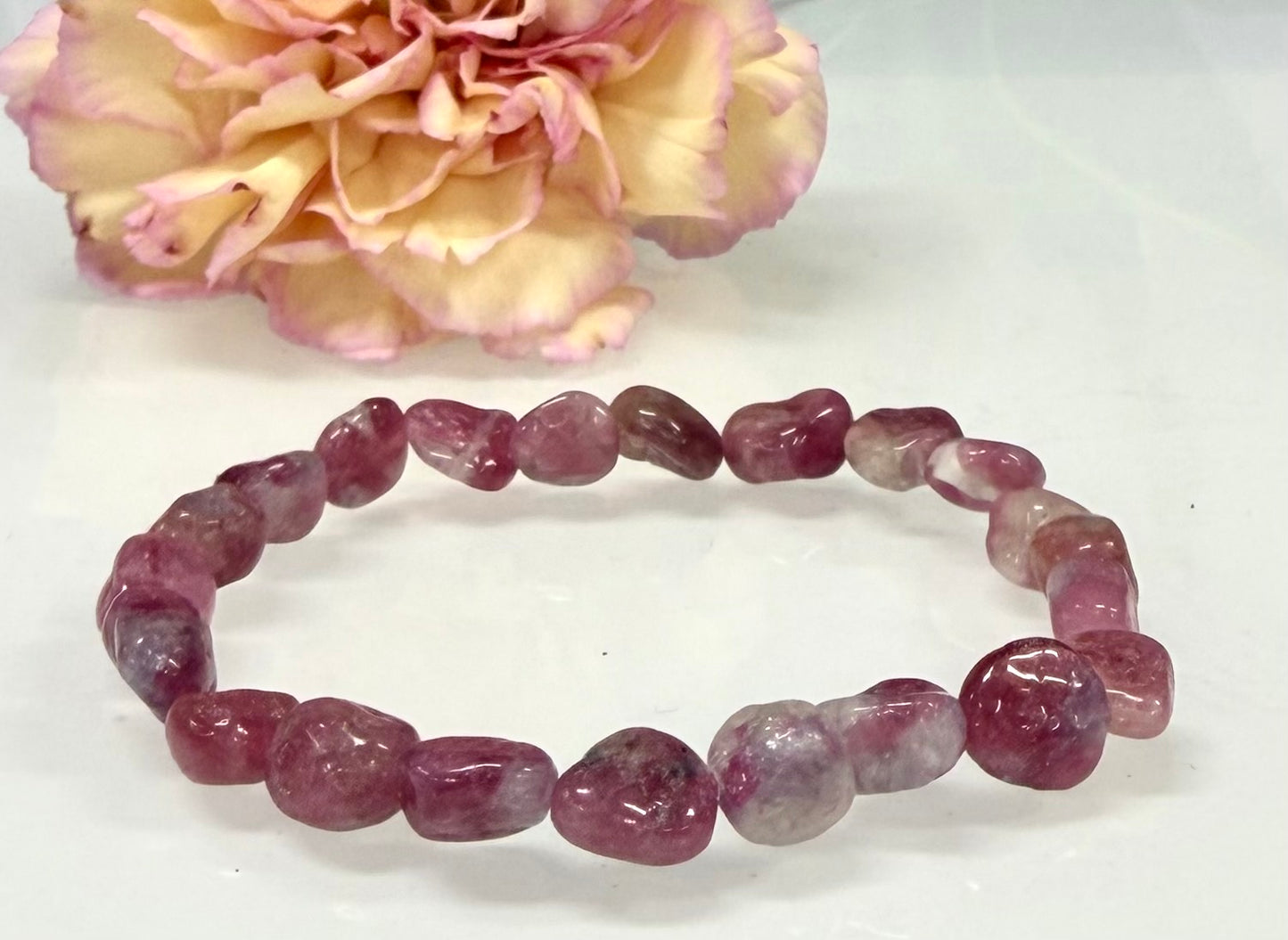 Wholesale 6 Pcs ~8mm Pink Tourmaline Crystal tumble Stretch Bracelet 7.5”