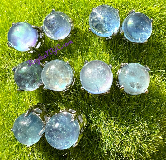 Wholesale Lot 5 Pairs Natural Aquamarine Sterling Silver(925) Earring Studs 7mm round