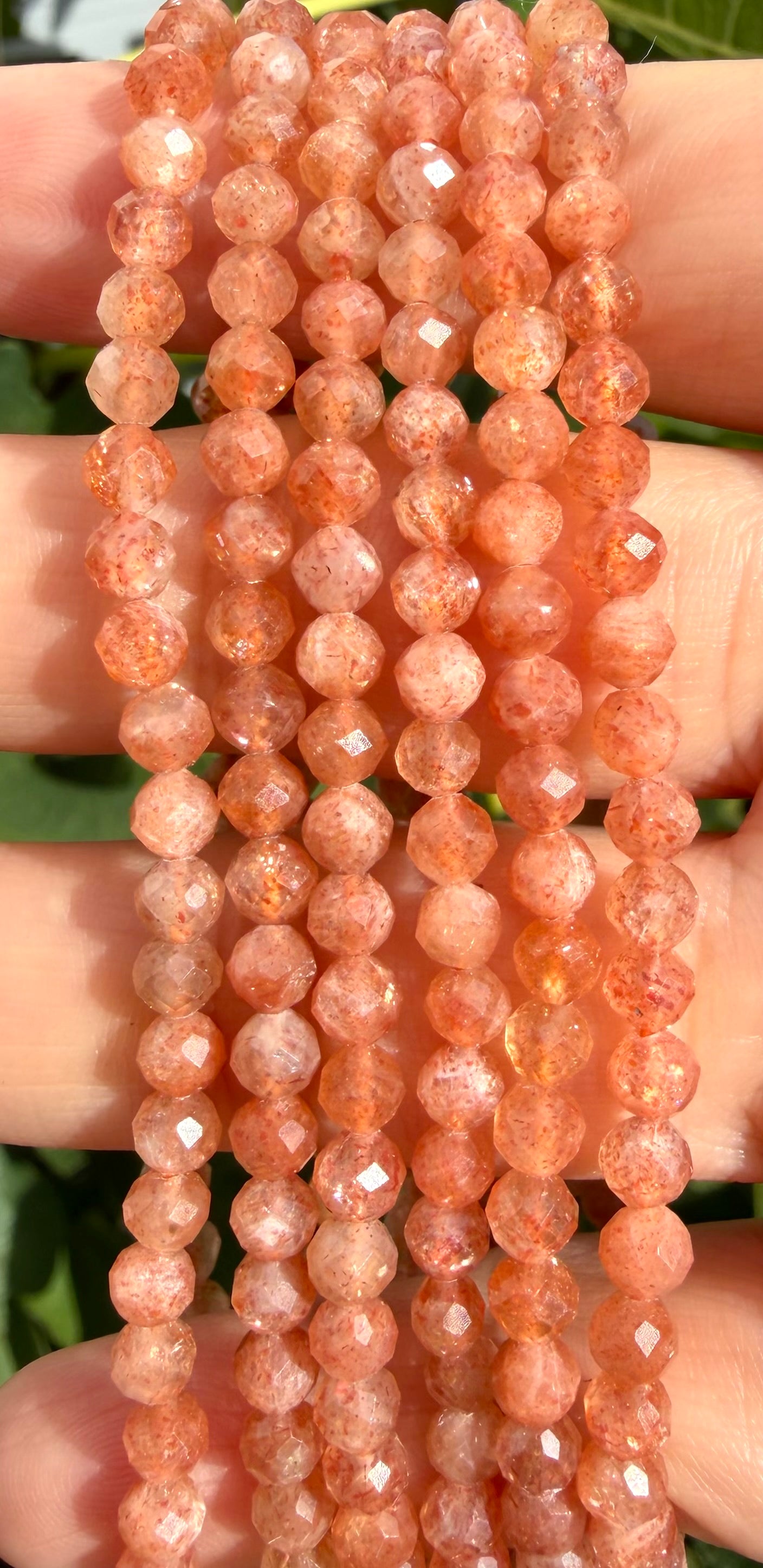 6 PCs 4mm Natural Sunstone Faceted Bracelet 7.5”