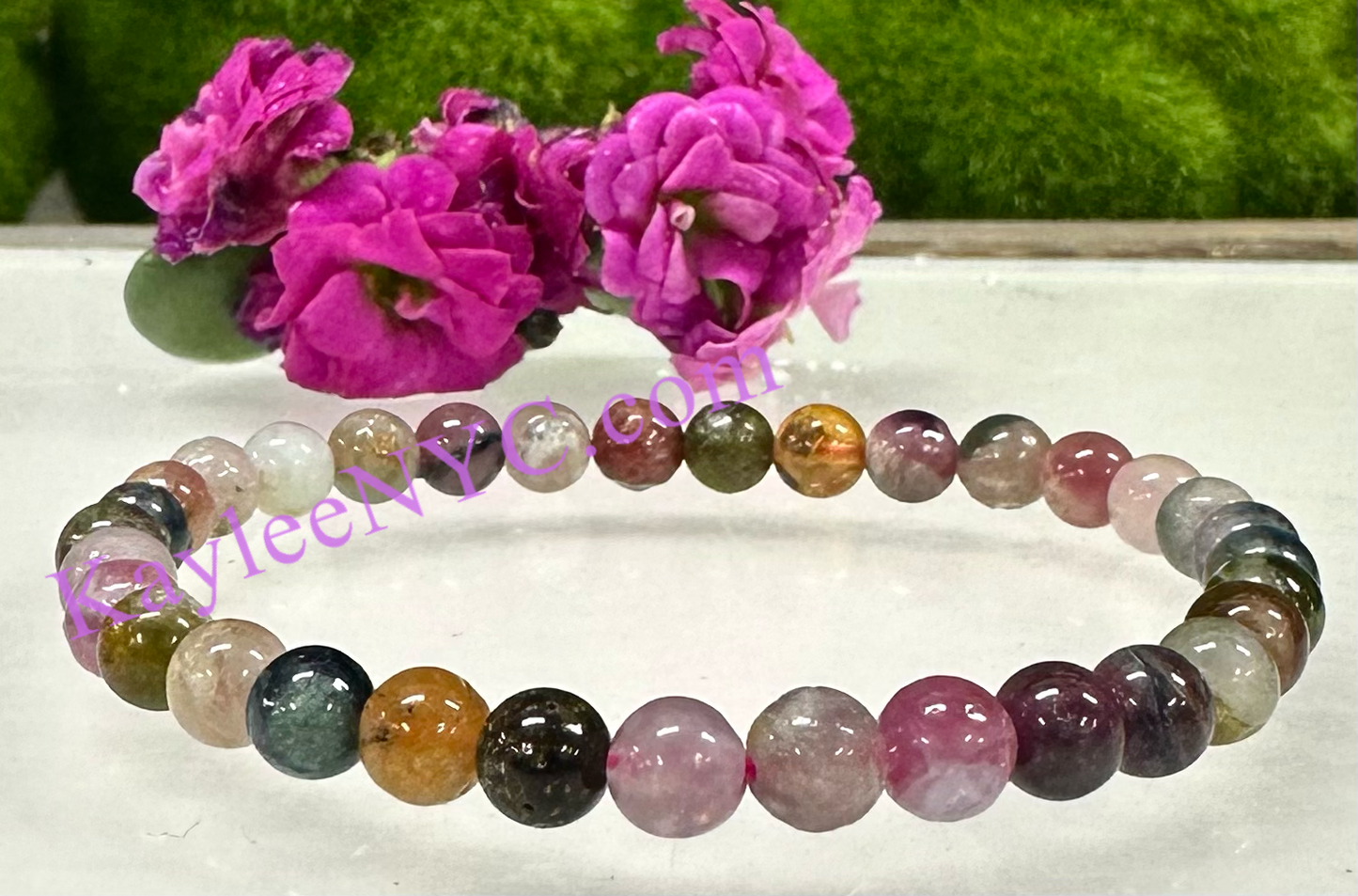 Wholesale 6 Pcs Natural Watermelon Tourmaline 6mm 7.5” Crystal Healing Stretch Bracelet