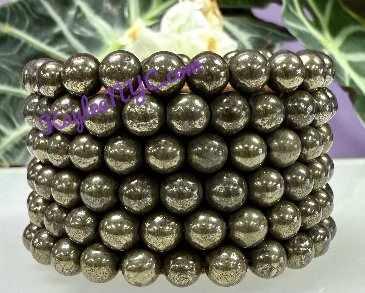 Wholesale 6 Pcs Natural Pyrite 8mm 7.5” Crystal Healing Stretch Bracelet