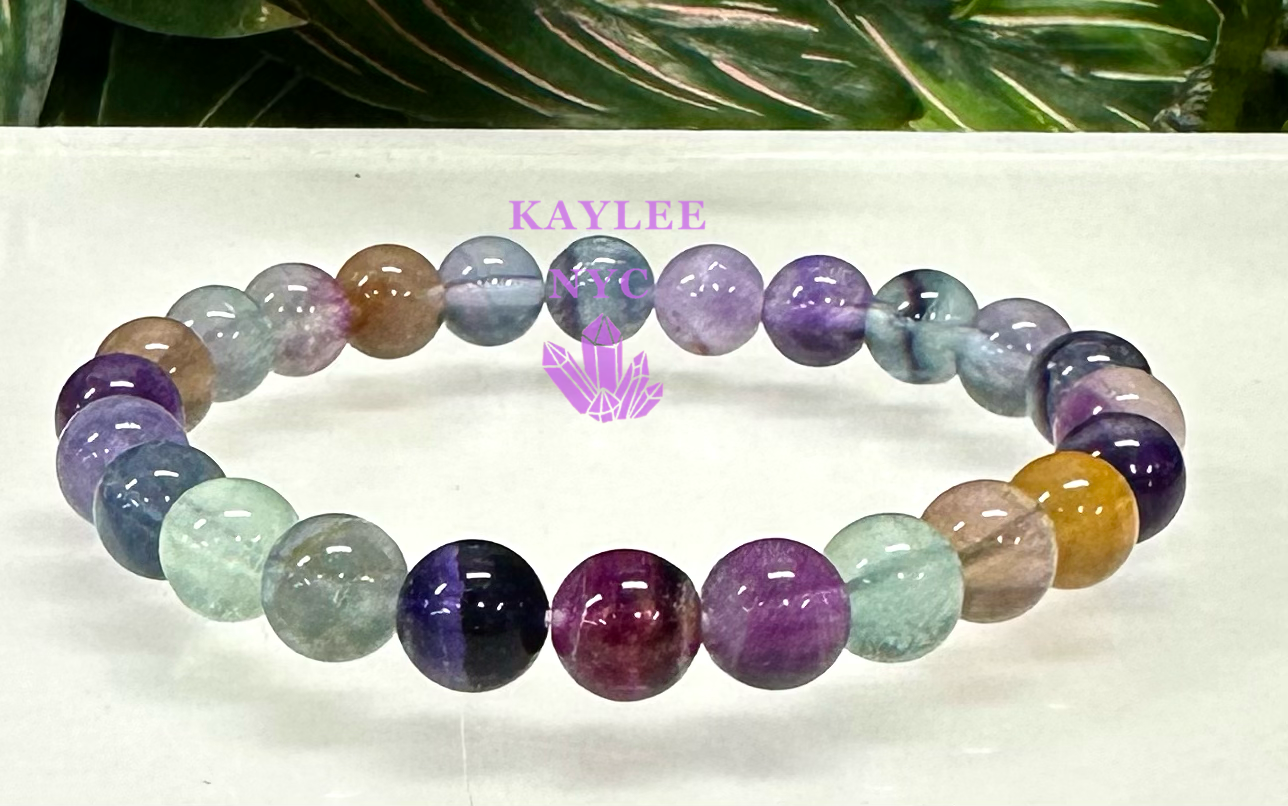 6 PCs 8mm Natural Rainbow Fluorite Stretch Bracelet 7.5”