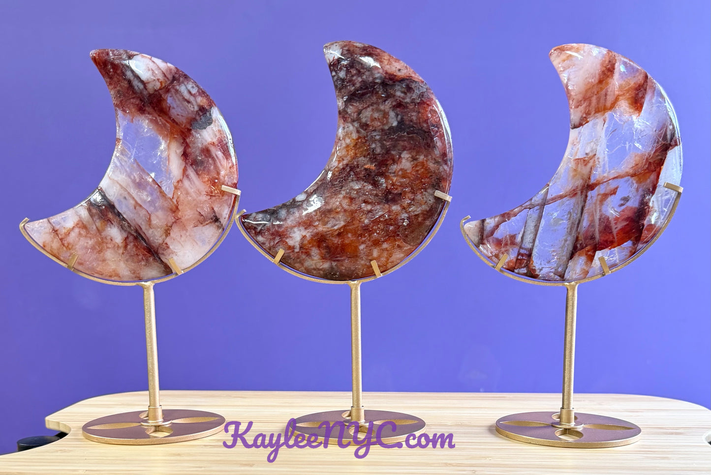 Wholesale Lot 3 PCs Natural Hematiod Fire Quartz Moon w/stand Healing Energy