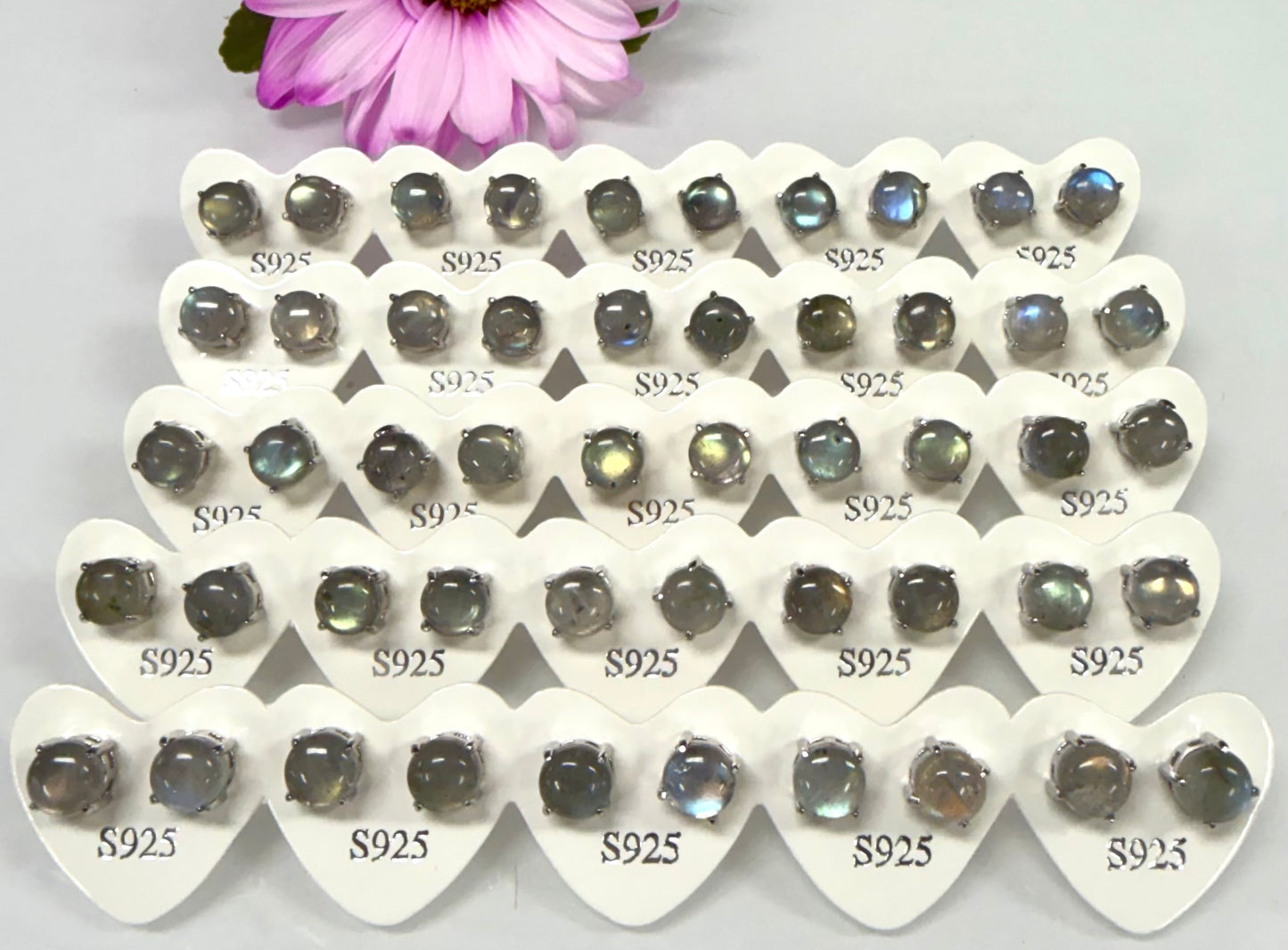 Wholesale 5 Pairs Natural Labradorite Sterling Silver(925) Posts 7mm