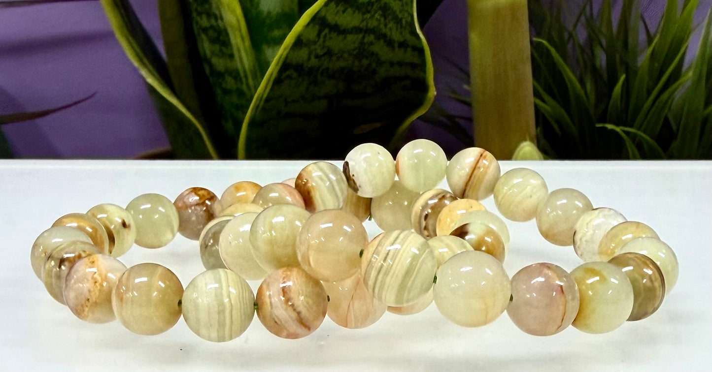 6 PCs 10mm Natural Green Onyx Stretch Bracelet 8”