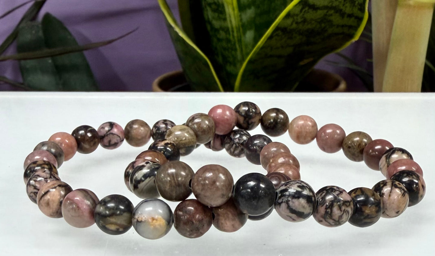 Wholesale 6 Pcs Natural Pink Rhodonite 8mm 7.5” Crystal Healing Stretch Bracelet
