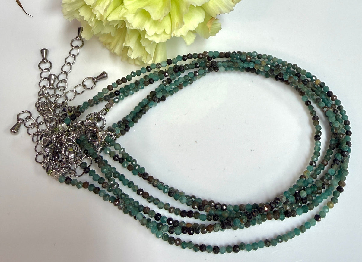 6 PCs 2mm Faceted Natural Emerald Anklet Stainless Steel Findings