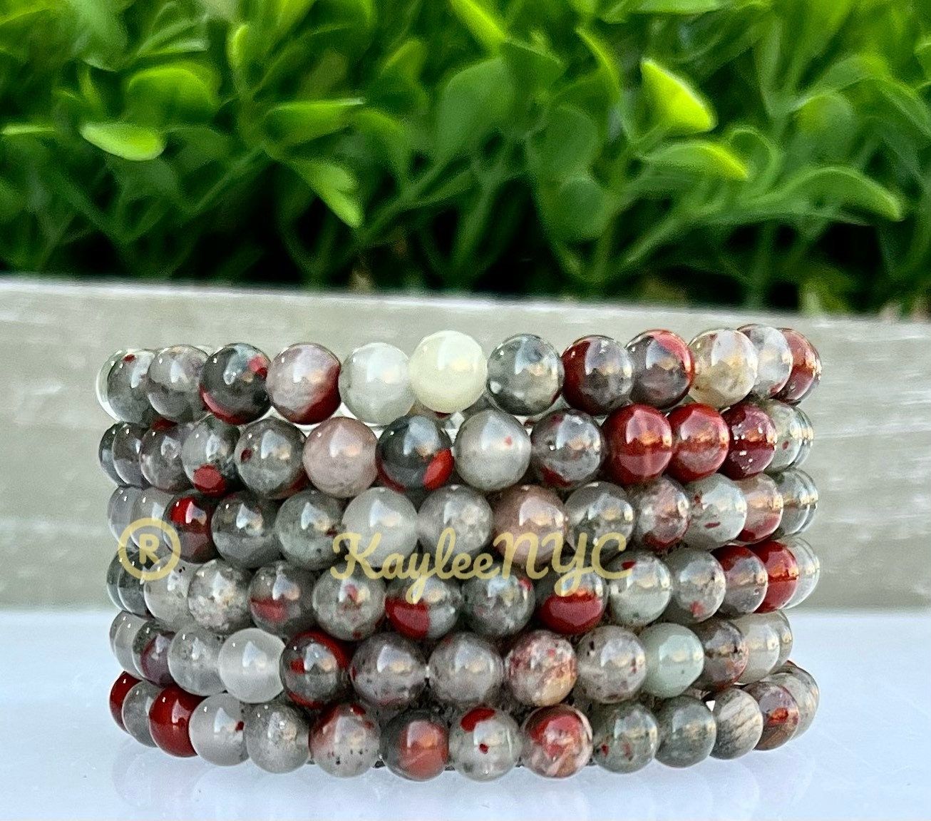 Wholesale Lot 6 Pcs Natural African Bloodstone 6mm 7.5” Crystal Healing Stretch Bracelet