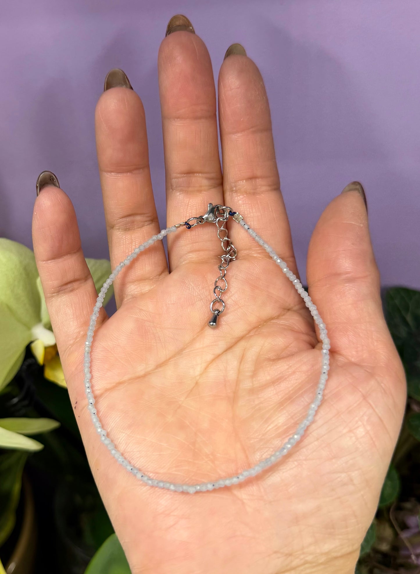 6 PCs 2mm Angelite Anklets Natural Crystal Healing Energy