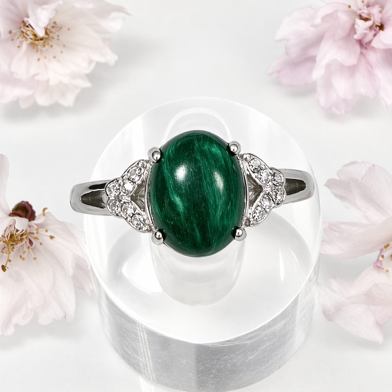 Wholesale Lot 7 pcs Natural Malachite Stainless Steel Ring 8x10mm