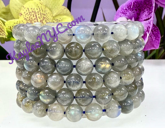 Wholesale 6 Pcs Natural Labradorite Stretch Bracelet 7.5” Healing Energy Crystals 8-8.5mm