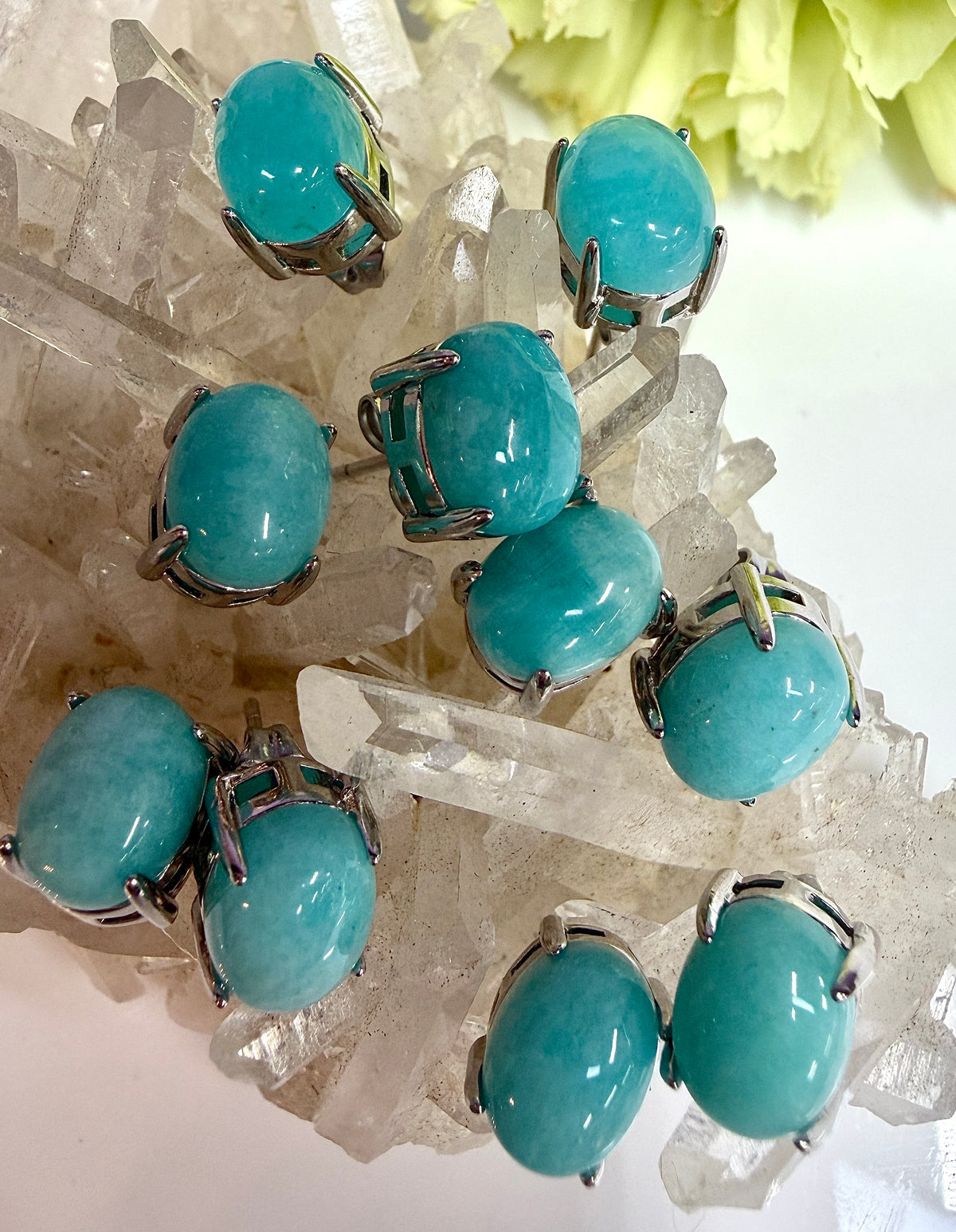 Wholesale Lot 5 Pairs Natural Amazonite Sterling Silver(925) Earring Studs 7x9mm