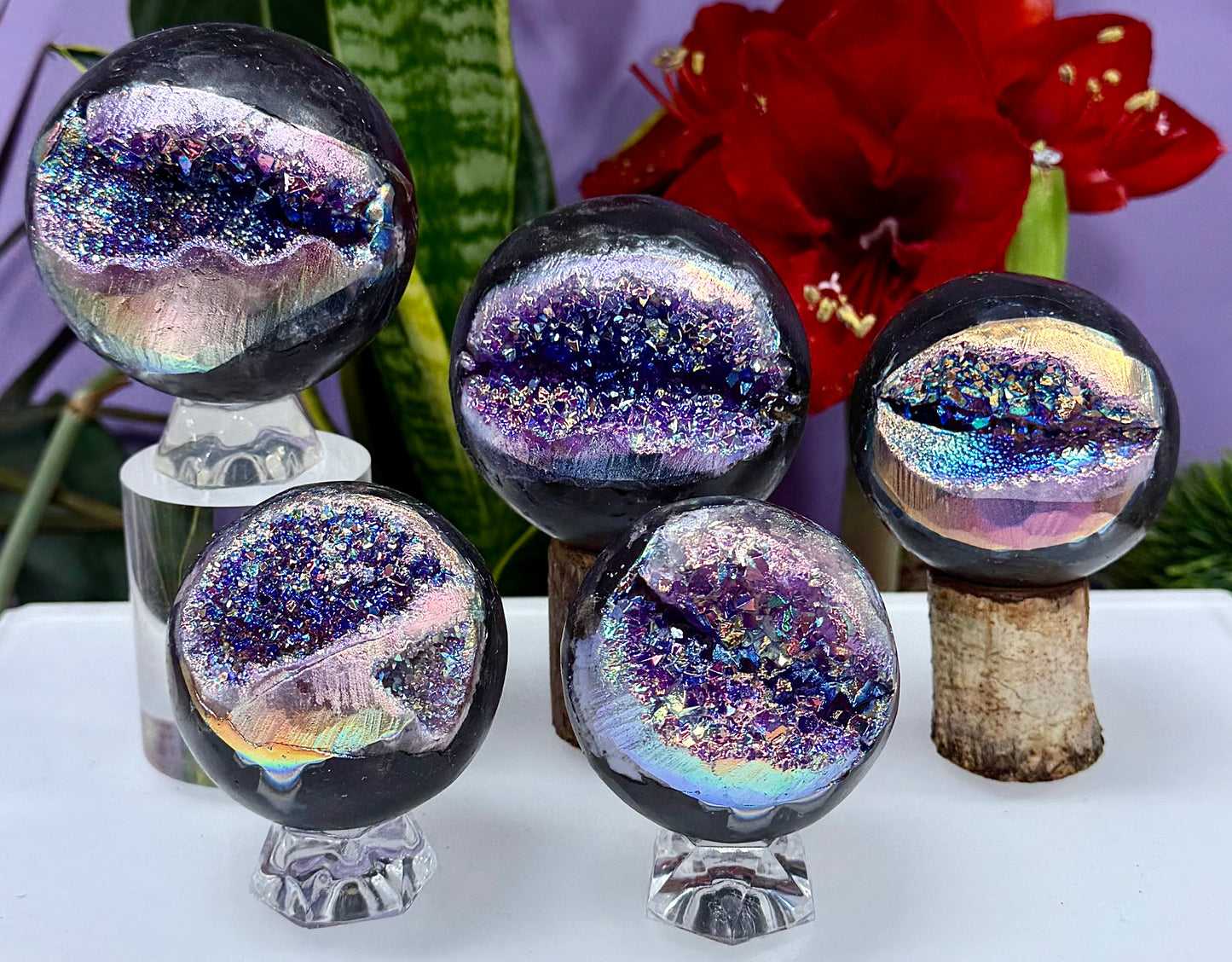 3-4 PCs Aura Amethyst Sphere Crystal Healing Energy