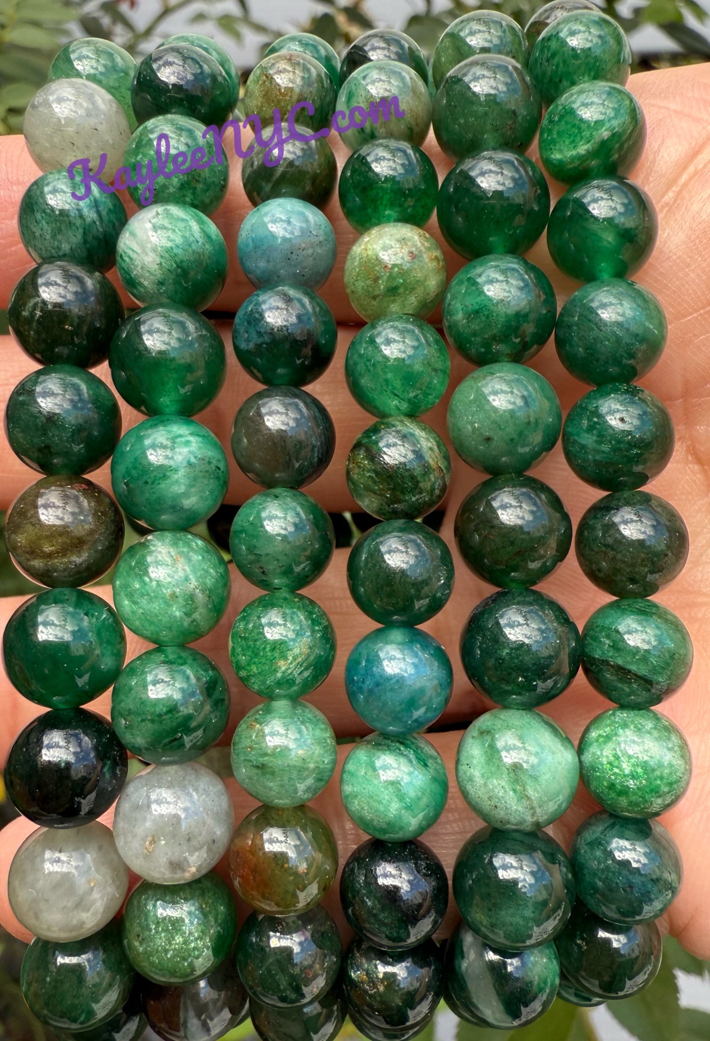 6pcs 8mm Natural Green Lepidolite Stretch Bracelet 7.5”