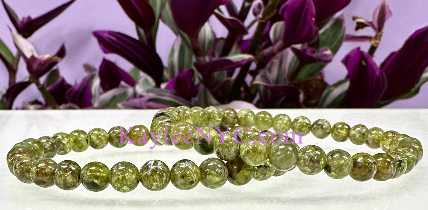 6pcs 4mm Natural Peridot Stretch Bracelet 7.5”