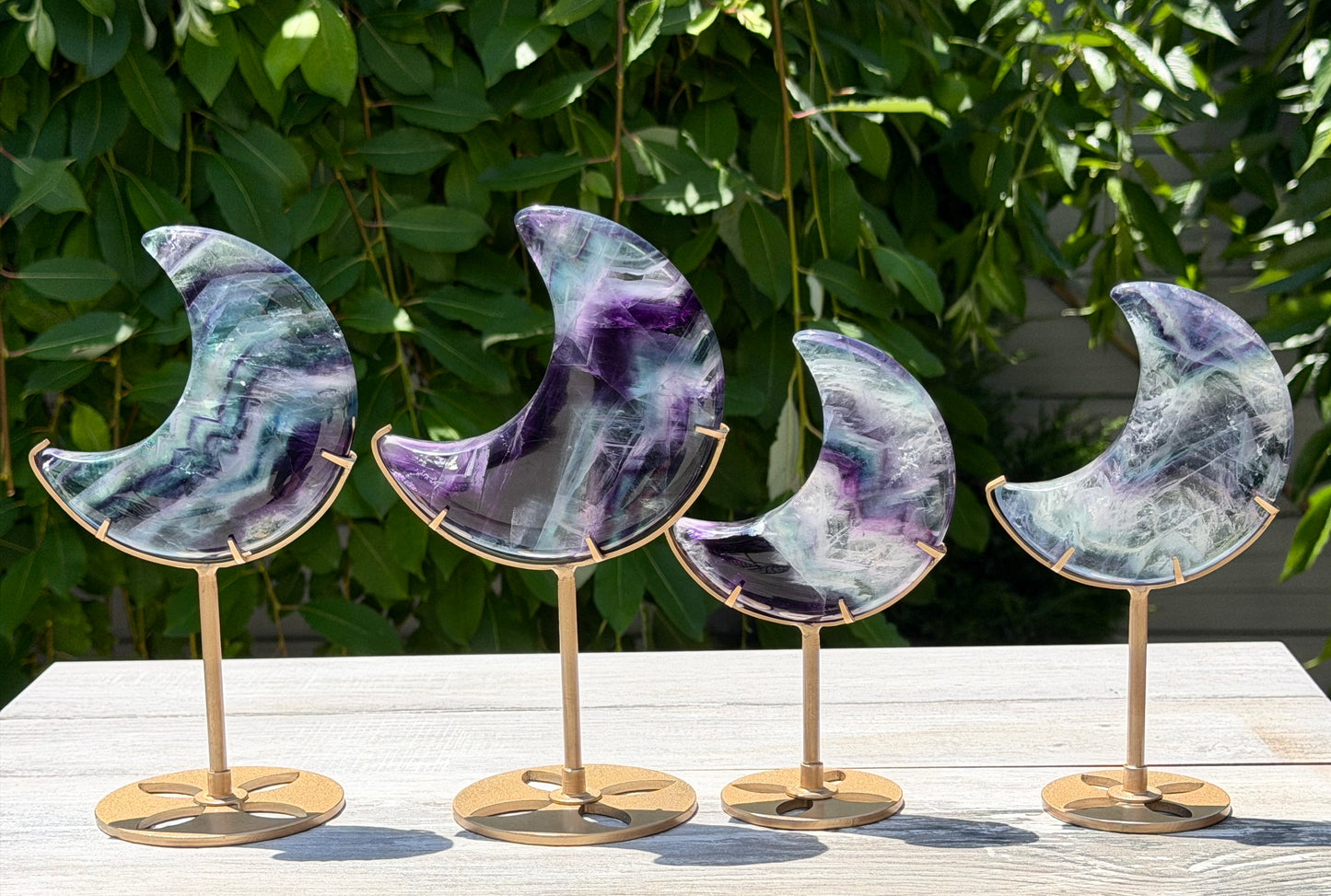 Wholesale Lot 4 PCs Natural Rainbow Fluorite Moon w/stand Healing Energy