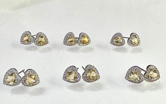 Wholesale Lot 6 Pairs Natural Citrine Heart Sterling Silver(925) Earring Studs