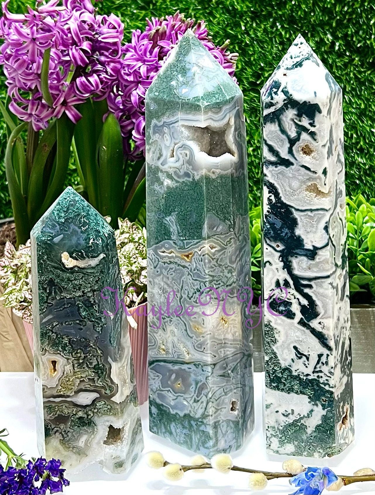 Wholesale Lot 3-4 pcs large Natural Moss Agate obelisk Tower Point Crystal Healing Energy 5.9 to 6 lbs