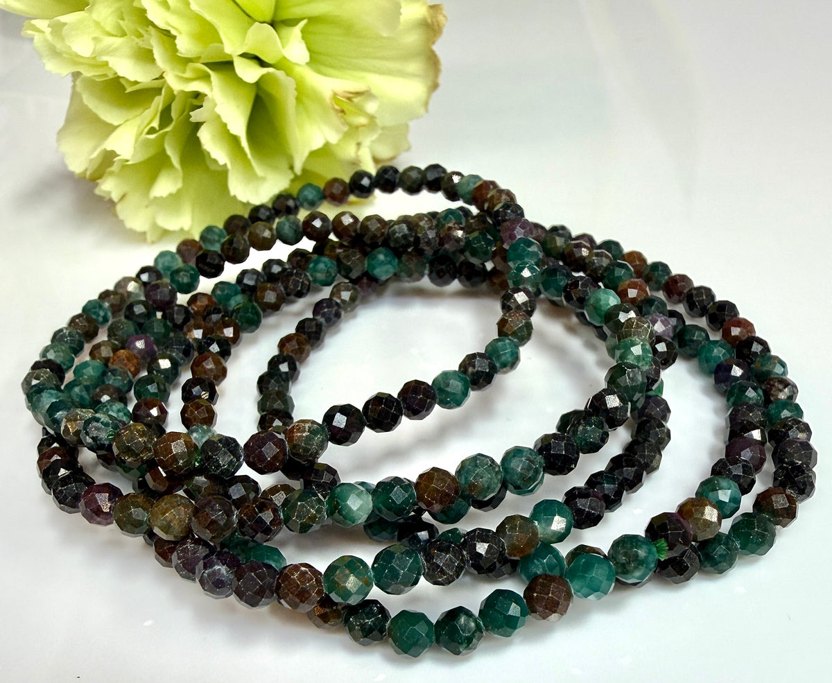 Wholesale Lot 6 Pcs Natural Emerald Faceted 4mm 7.5” Crystal Healing Stretch Bracelet