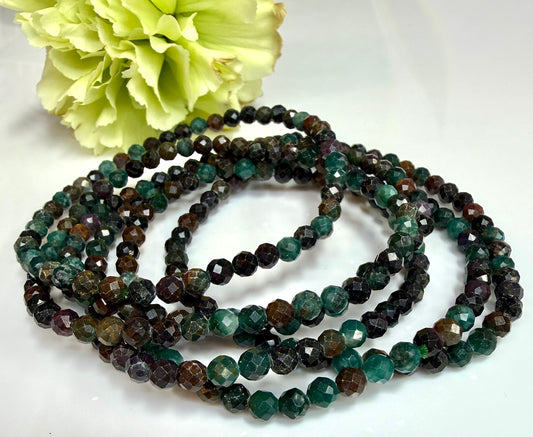 Wholesale Lot 6 Pcs Natural Emerald Faceted 4mm 7.5” Crystal Healing Stretch Bracelet