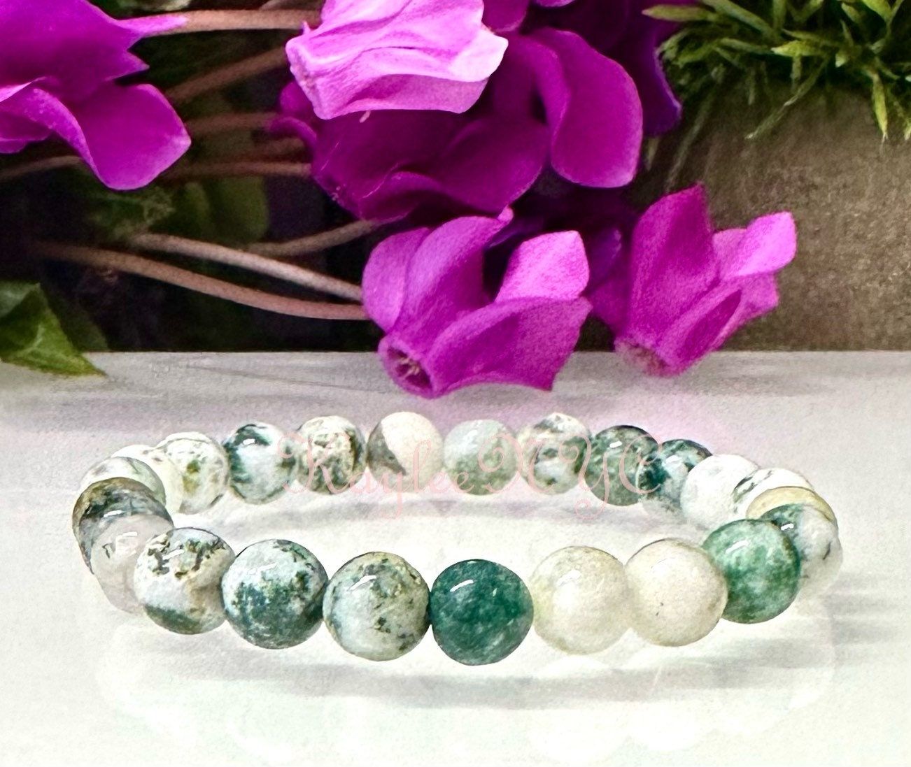 Wholesale 6 Pcs Natural Tree Agate 8mm 7.5” Crystal Healing Stretch Bracelet