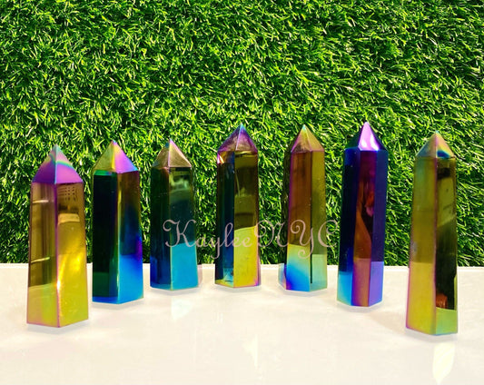 Wholesale Lot 1 lb Titanium Obsidian Tower Obelisk Point Wand Crystal Energy Healing