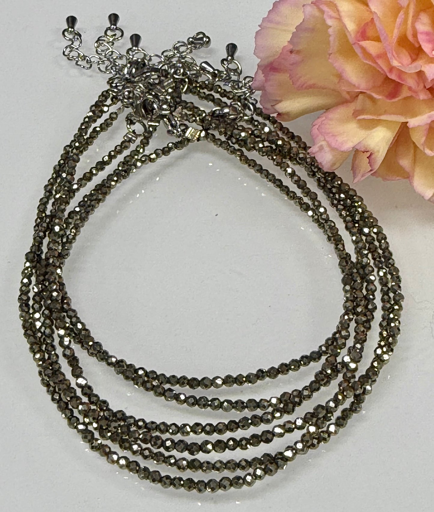 6 PCs 2mm Faceted Natural Pyrite Anklet with Stainless Steel Findings