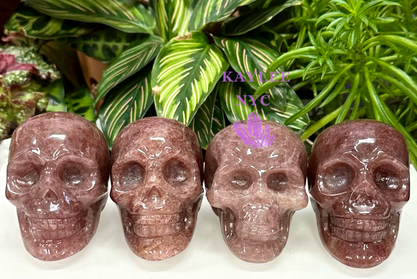 4 PCs Natural Strawberry Quartz Crystal Skull