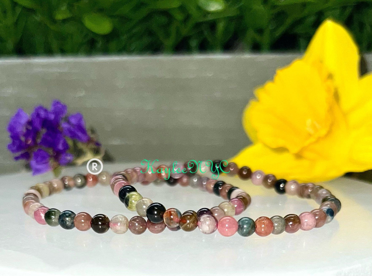 Wholesale Lot 6 Pcs Natural Watermelon Tourmaline 3.5mm 7.5” Crystal Healing Stretch Bracelet