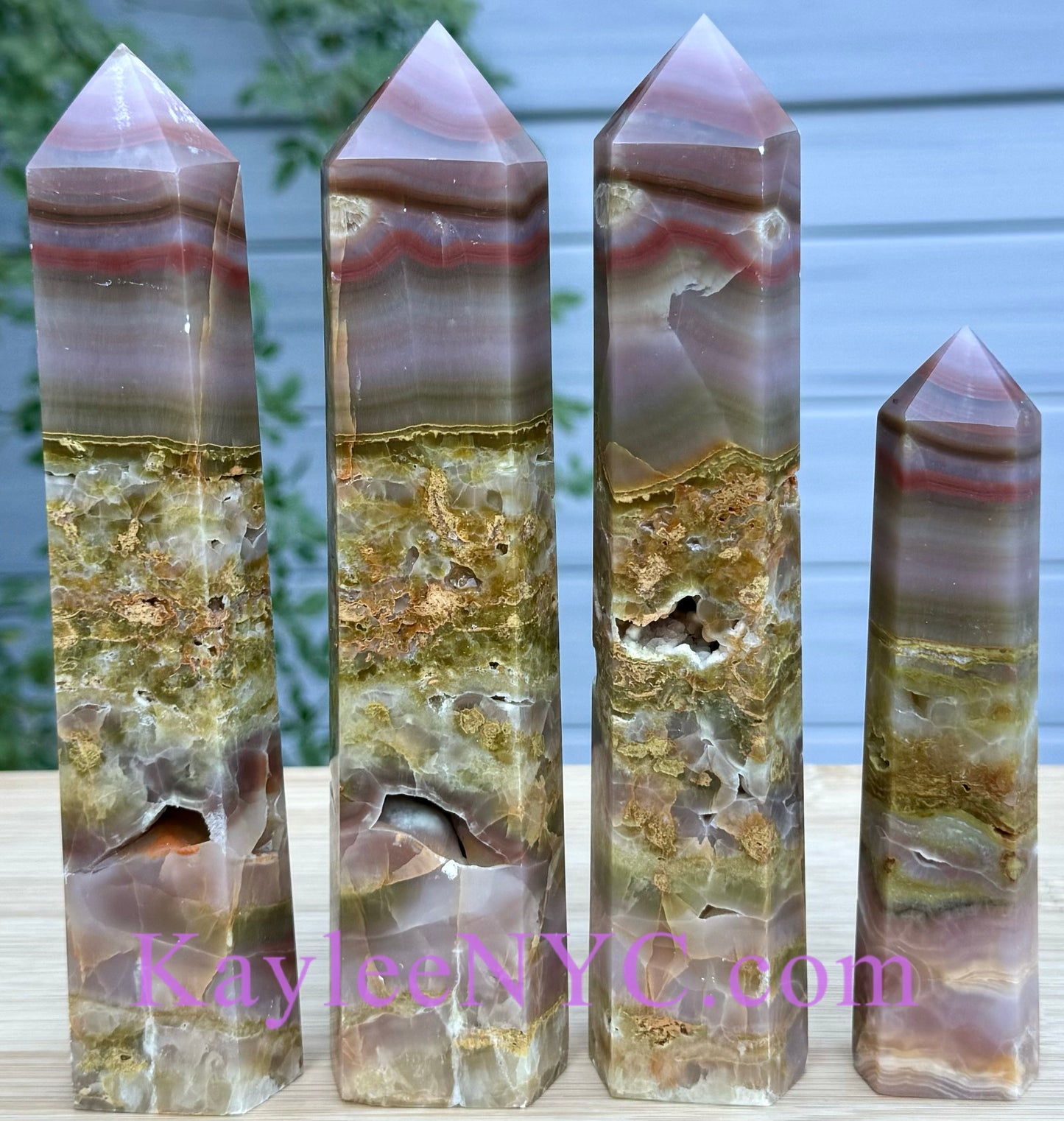 Wholesale Lot 4pcs large Natural Pink Onyx Banded Agate Obelisk Tower Point Crystal Healing